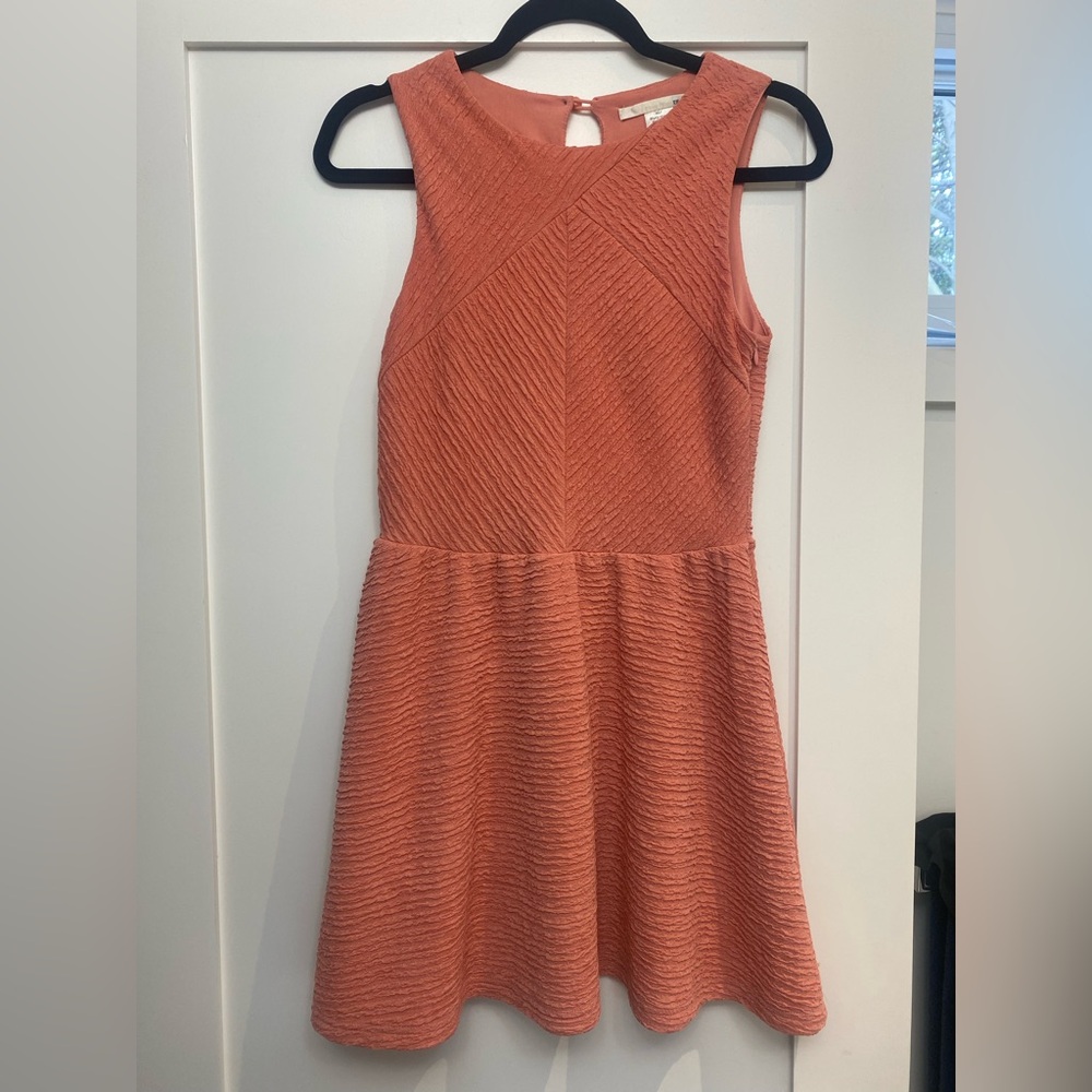 Ellison Textured Coral-Peach Fit & Flare Dress